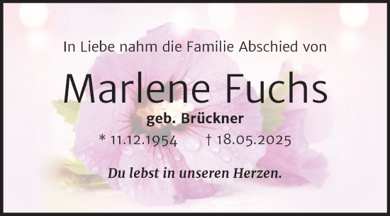 Traueranzeige von Marlene Fuchs von Trauerkombi Wittenberg