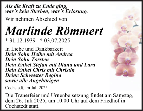 Traueranzeige von Marlinde Römmert 