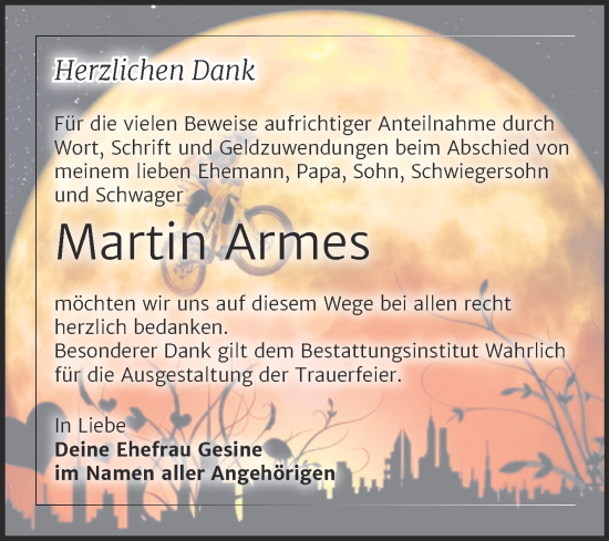 Traueranzeige von Martin Armes von Trauerkombi Mansfelder Land