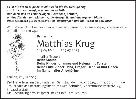Traueranzeige von Matthias Krug von Mitteldeutsche Zeitung Merseburg/Querfurt