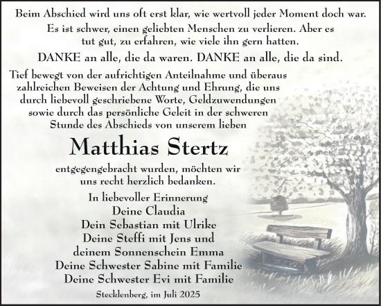 Traueranzeige von Matthias Stertz von Trauerkombi Quedlinburg