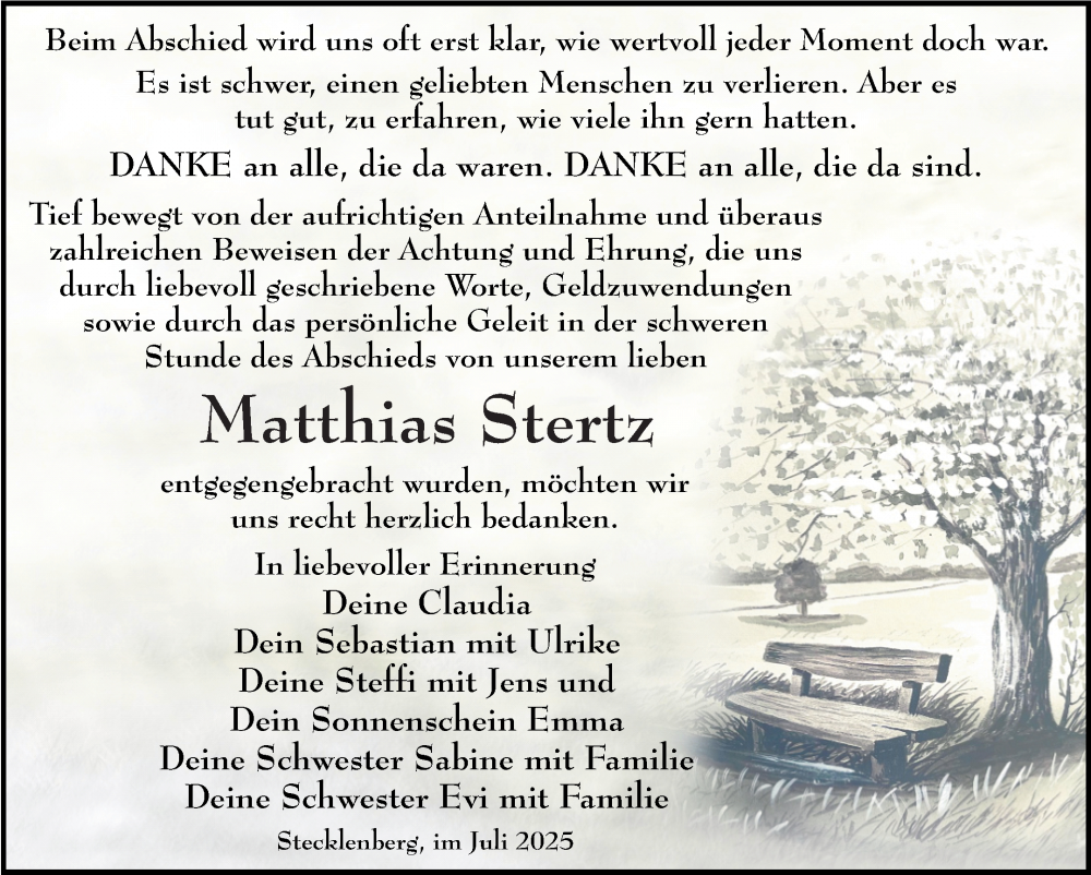  Traueranzeige für Matthias Stertz vom 12.07.2025 aus Trauerkombi Quedlinburg