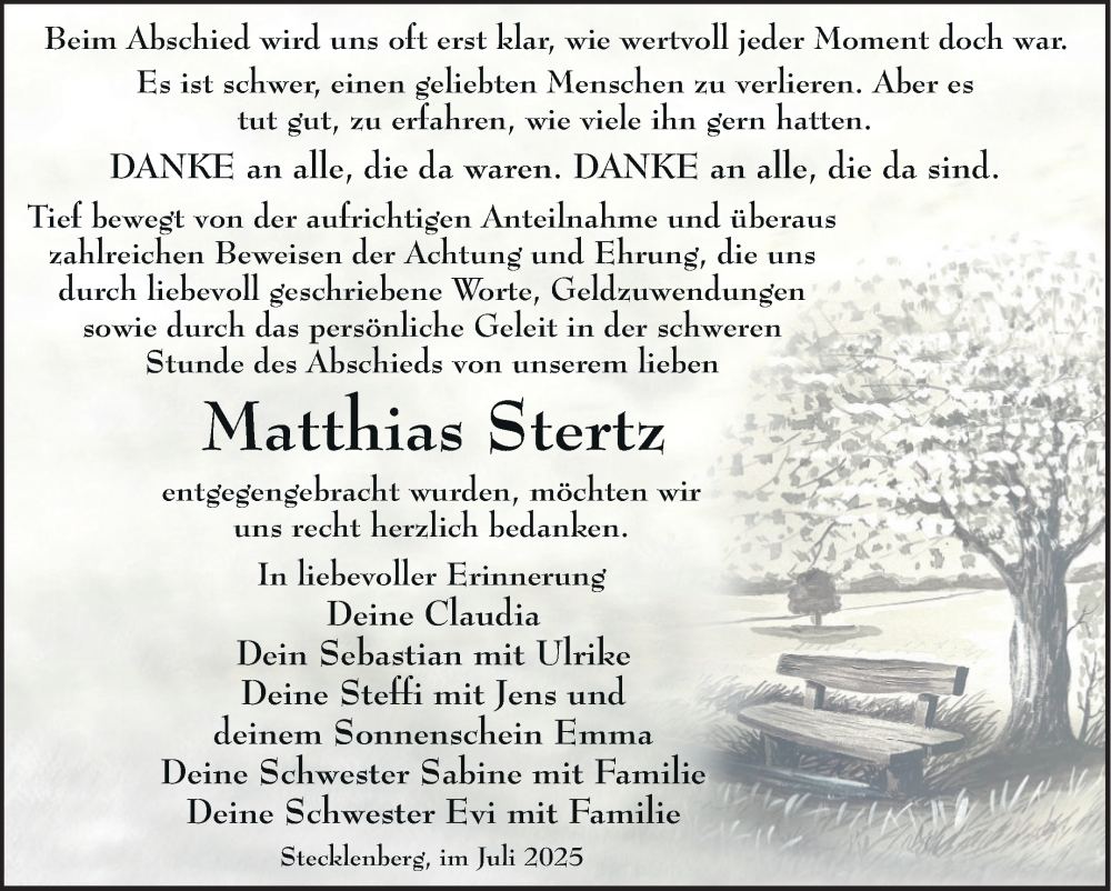  Traueranzeige für Matthias Stertz vom 05.07.2025 aus Trauerkombi Quedlinburg