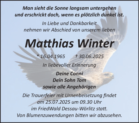 Traueranzeige von Matthias Winter von Trauerkombi Bitterfeld