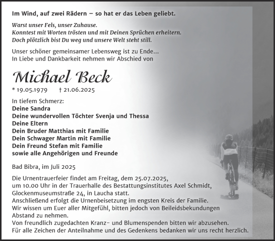 Traueranzeige von Michael Beck von Super Sonntag Naumburg/Nebra
