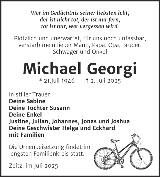 Traueranzeige von Michael Georgi von Trauerkombi Zeitz