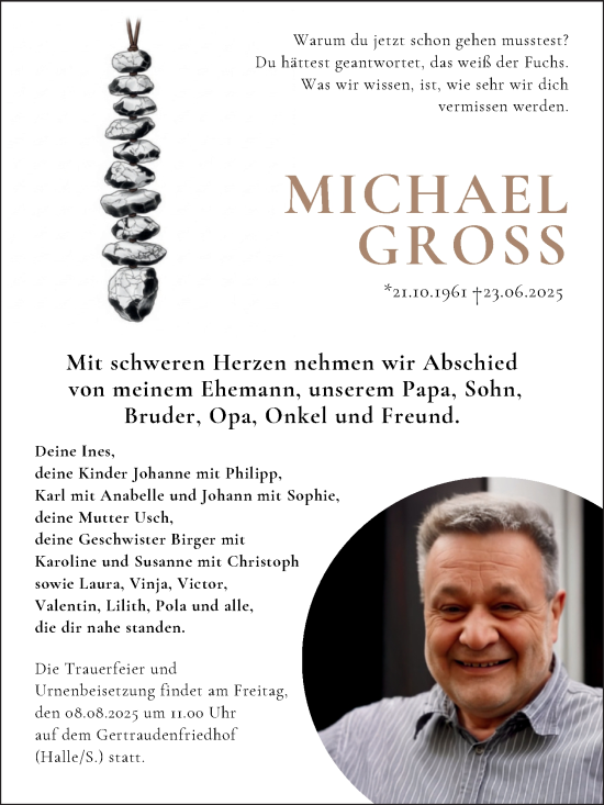 Traueranzeige von Michael Gross von Mitteldeutsche Zeitung Bitterfeld