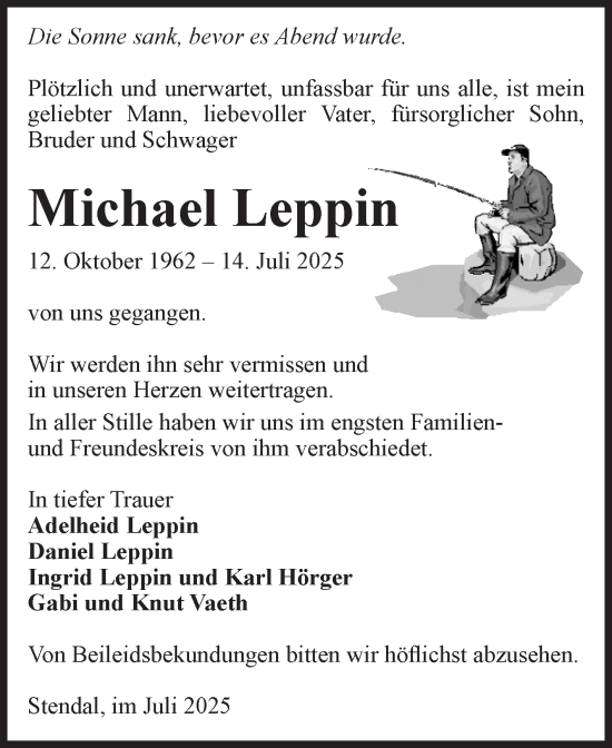 Traueranzeige von Michael Leppin von Volksstimme Altmark Ost