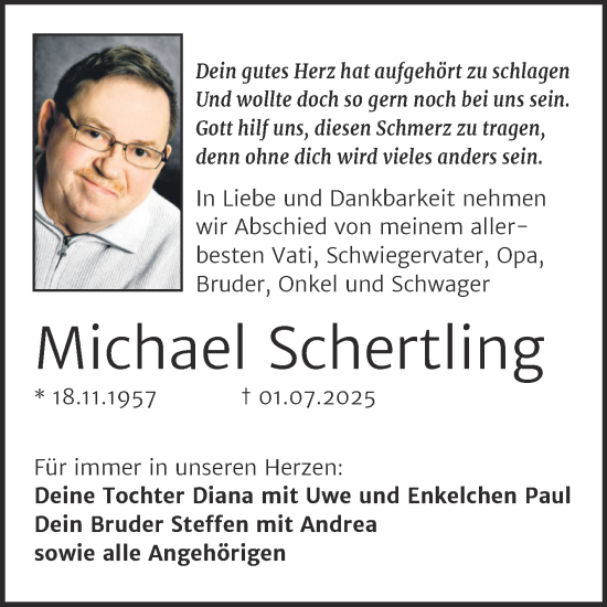 Traueranzeige von Michael Schertling von Super Sonntag Naumburg/Nebra