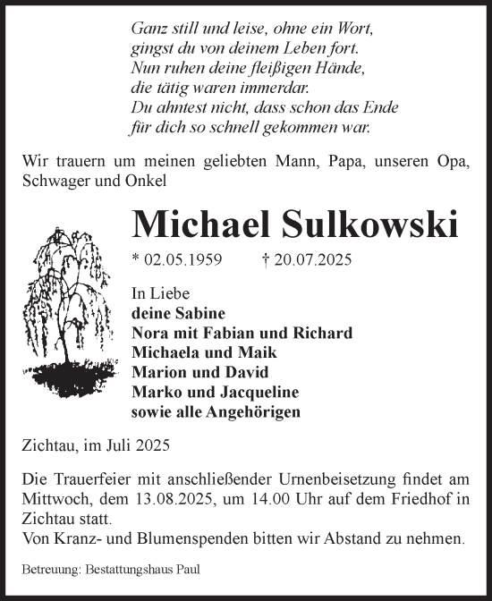 Traueranzeige von Michael Sulkowski von Volksstimme Altmark West