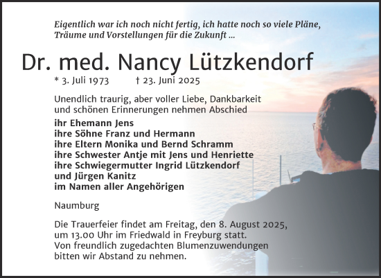 Traueranzeige von Nancy Lützkendorf von Naumburger Tageblatt