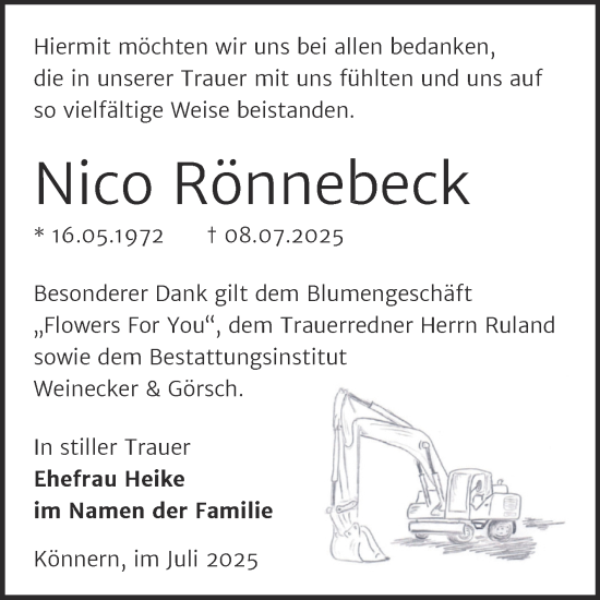 Traueranzeige von Nico Rönnebeck von Trauerkombi Bernburg