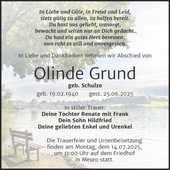 Traueranzeige von Olinde Grund von Trauerkombi Wittenberg