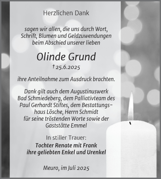 Traueranzeige von Olinde Grund von Trauerkombi Wittenberg