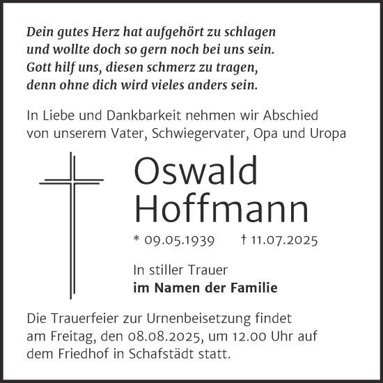 Traueranzeige von Oswald Hoffmann von Trauerkombi Merseburg