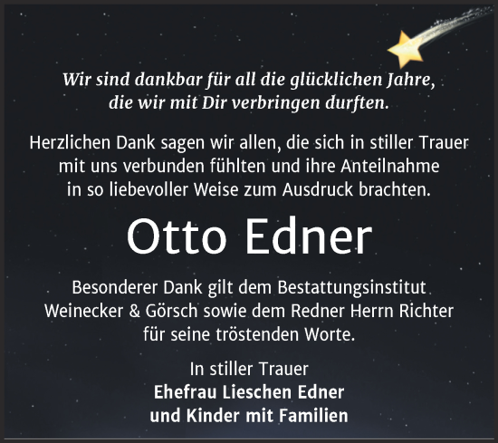 Traueranzeige von Otto Edner von Super Sonntag Bernburg