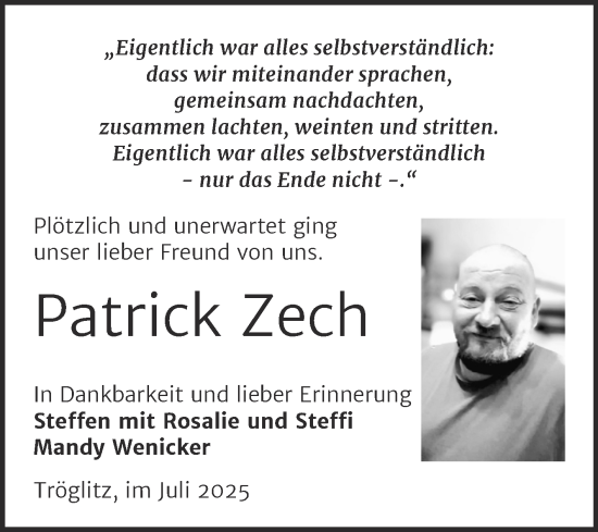Traueranzeige von Patrick Zech von Trauerkombi Zeitz