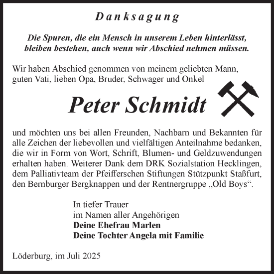 Traueranzeige von Peter Schmidt von Volksstimme Staßfurt