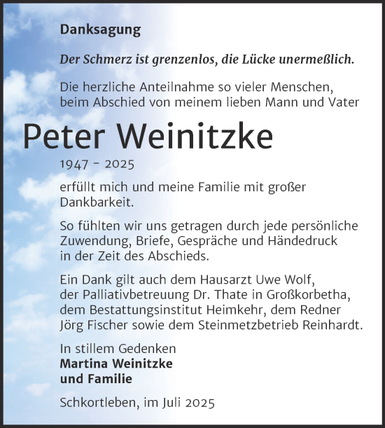 Traueranzeige von Peter Weinitzke von Trauerkombi Weißenfels