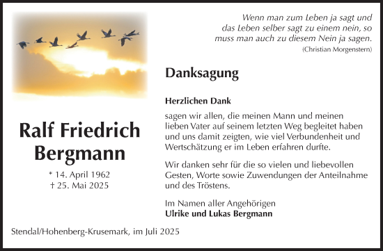 Traueranzeige von Ralf Bergmann von Volksstimme Altmark Ost