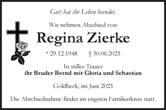 Traueranzeige von Regina Zierke von Volksstimme Altmark Ost