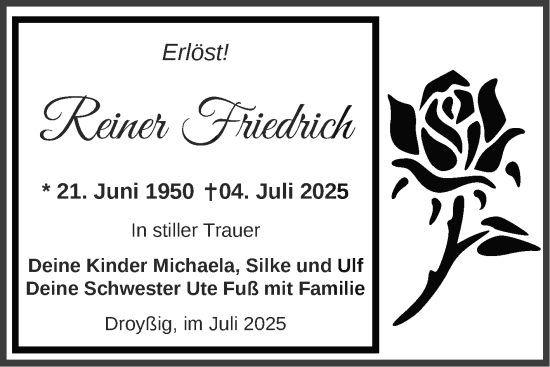 Traueranzeige von Reiner Friedrich von Trauerkombi Zeitz