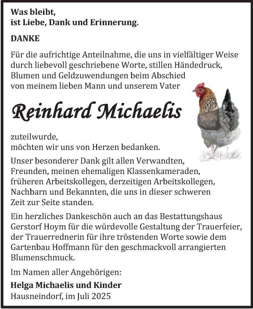  Traueranzeige für Reinhard Michaelis vom 26.07.2025 aus Trauerkombi Aschersleben
