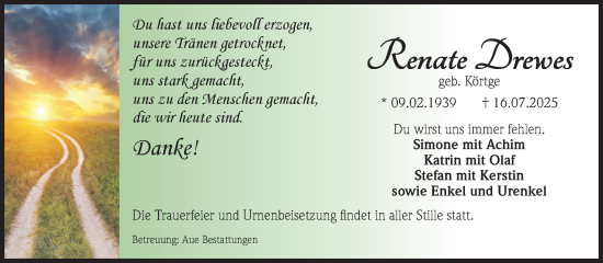 Traueranzeige von Renate Drewes von Volksstimme Magdeburg