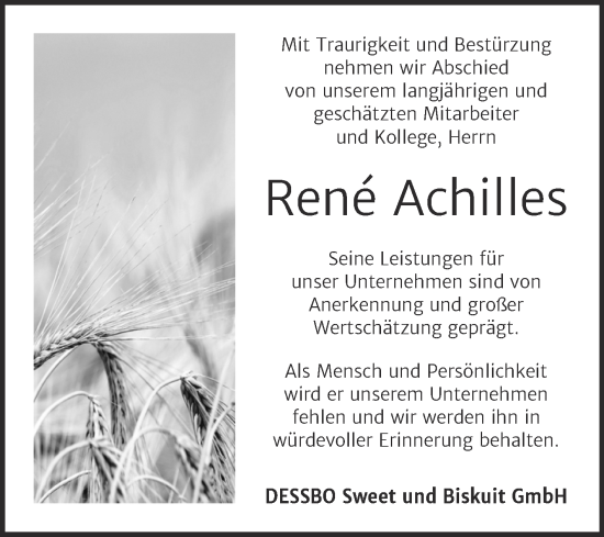 Traueranzeige von René Achilles von Mitteldeutsche Zeitung Dessau-Roßlau