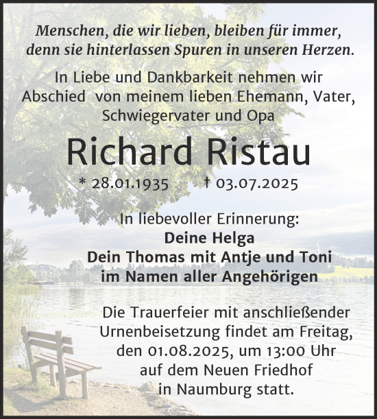 Traueranzeige von Richard Ristau von Super Sonntag Naumburg/Nebra