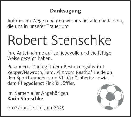 Traueranzeige von Robert Stenschke von Trauerkombi Bitterfeld