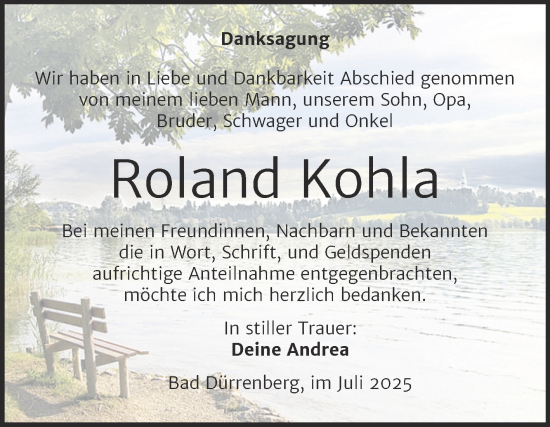 Traueranzeige von Roland Kohla von Trauerkombi Merseburg