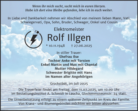 Traueranzeige von Rolf Illgen von Trauerkombi Merseburg