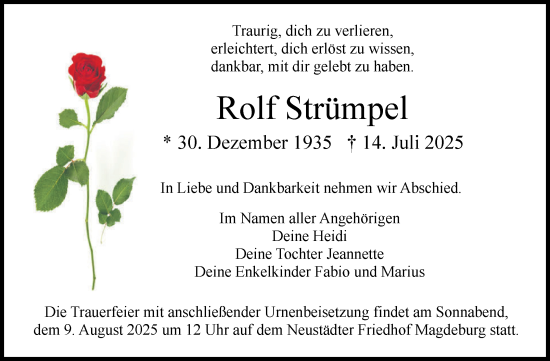 Traueranzeige von Rolf Strümpel von Volksstimme Magdeburg