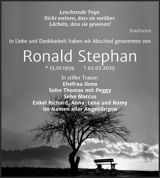 Traueranzeige von Ronald Stephan von Trauerkombi Wittenberg