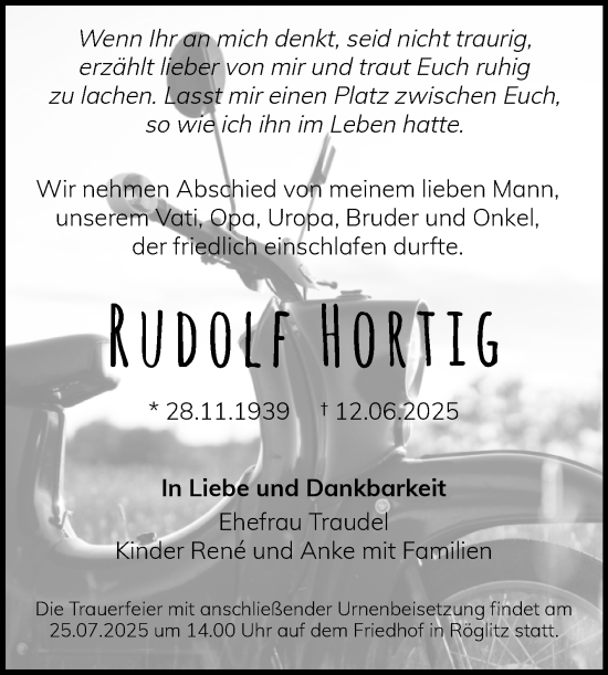 Traueranzeige von Rudolf Hortig von Mitteldeutsche Zeitung Halle/Saalkreis