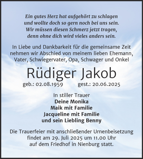 Traueranzeige von Rüdiger Jakob von Trauerkombi Bernburg