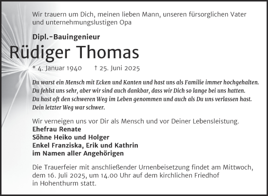 Traueranzeige von Rüdiger Thomas von Mitteldeutsche Zeitung Halle/Saalkreis