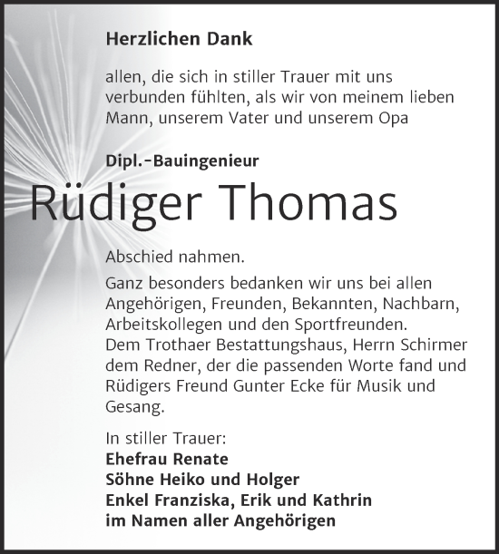 Traueranzeige von Rüdiger Thomas von Mitteldeutsche Zeitung Halle/Saalkreis