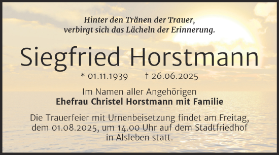 Traueranzeige von Siegfried Horstmann von Trauerkombi Bernburg