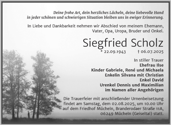 Traueranzeige von Siegfried Scholz von Mitteldeutsche Zeitung Halle/Saalkreis