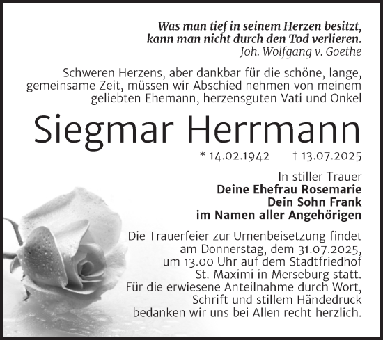 Traueranzeige von Siegmar Herrmann von Trauerkombi Merseburg