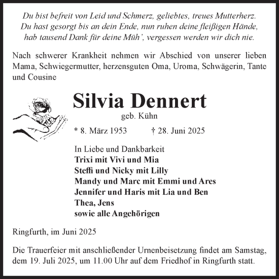 Traueranzeige von Silvia Dennert von Volksstimme Altmark Ost