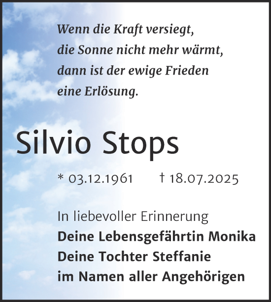 Traueranzeige von Silvio Stops von Trauerkombi Merseburg
