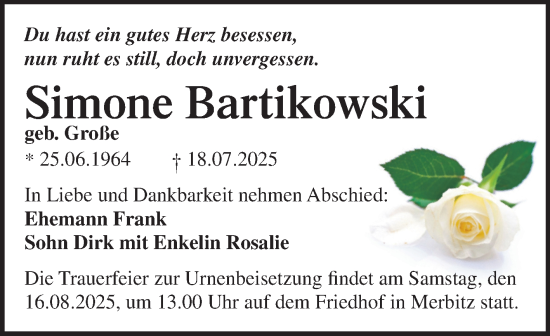 Traueranzeige von Simone Bartikowski von Mitteldeutsche Zeitung Halle/Saalkreis