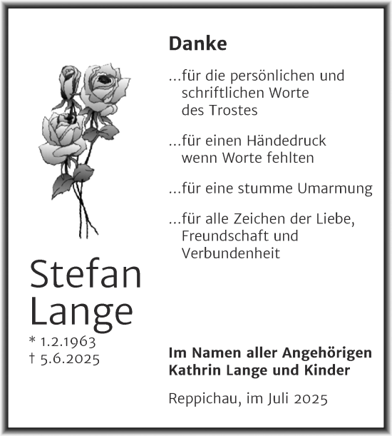 Traueranzeige von Stefan Lange von Trauerkombi Köthen