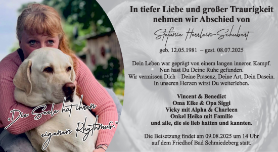 Traueranzeige von Stefanie Herrlein-Schubert von Super Sonntag Wittenberg