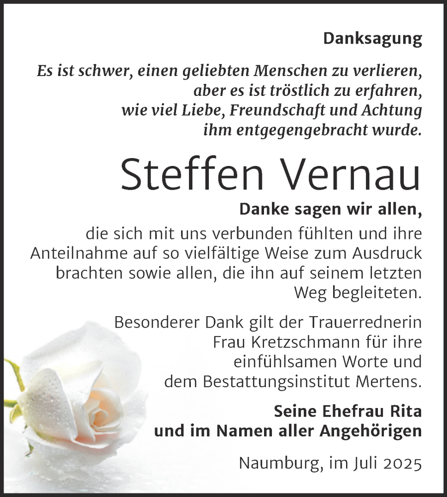  Traueranzeige für Steffen Vernau vom 19.07.2025 aus Super Sonntag Naumburg/Nebra