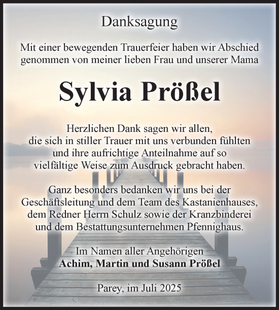 Traueranzeige von Sylvia Prößel von Volksstimme Burg/Genthin