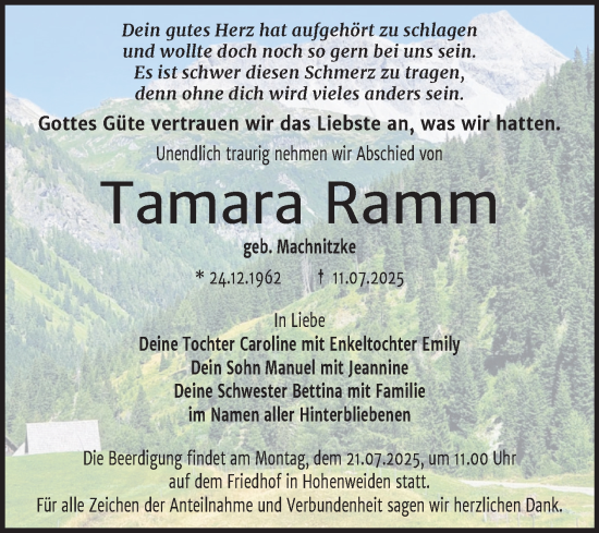 Traueranzeige von Tamara Ramm von Mitteldeutsche Zeitung Halle/Saalkreis